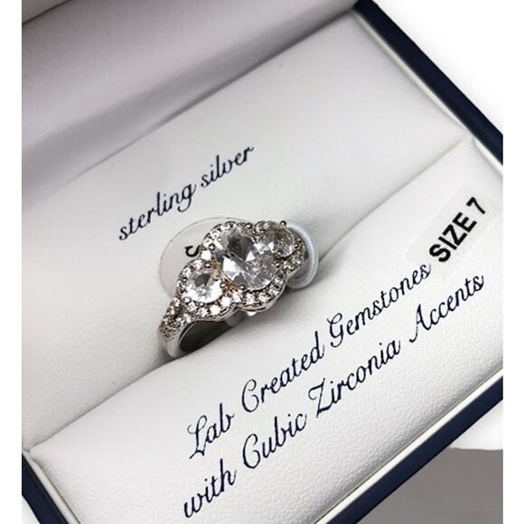 Olivia and Jackson Sterling Silver Ring 7 Lab Created Gemstones Cubic Zirconia - Picture 2 of 5